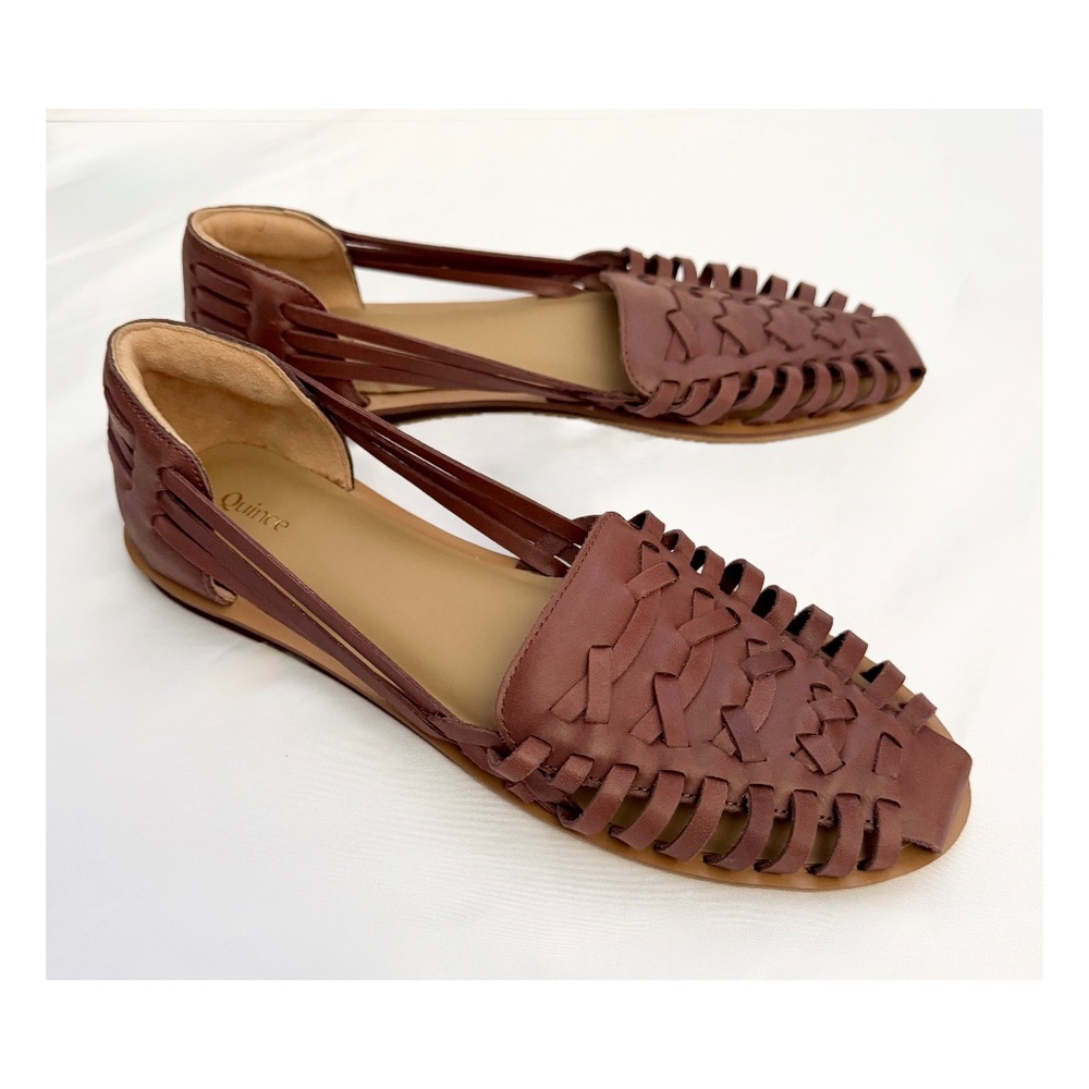 100% Leather Huarache Flats, Quince